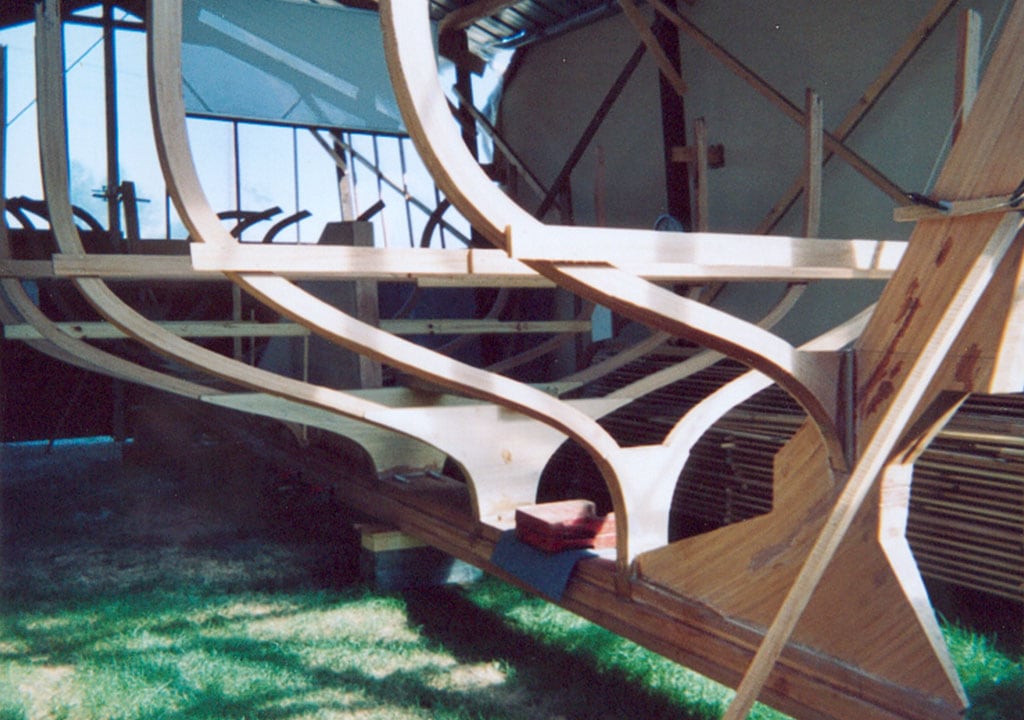 Frames assembled on keel and sternpost